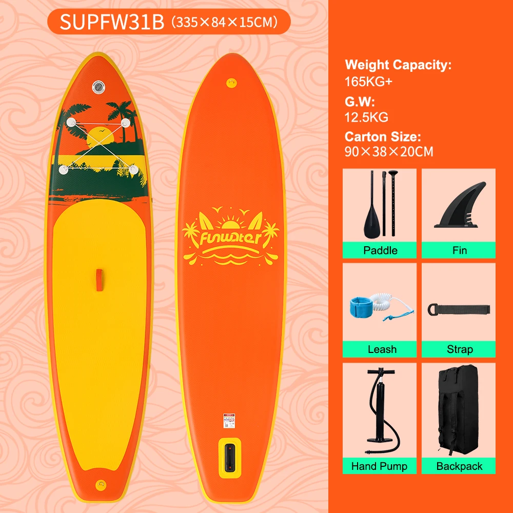 Funwater Stand Up Paddle Board Inflatable Paddling Board Surf Sup Board Surfboard 335*84*15CM Max Load 300 Pounds with Accessory