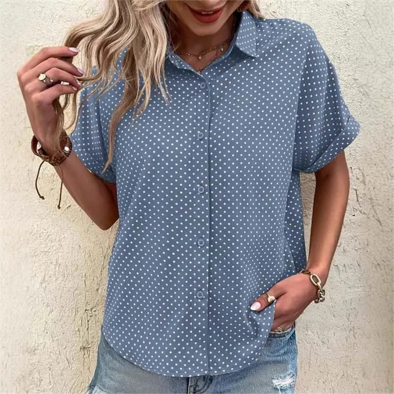 Dames Polka Dot Kraag ort Sve irt Commute Sle Polyester Stof Anti-vervorming Lente Seizoen Faion Dames irt