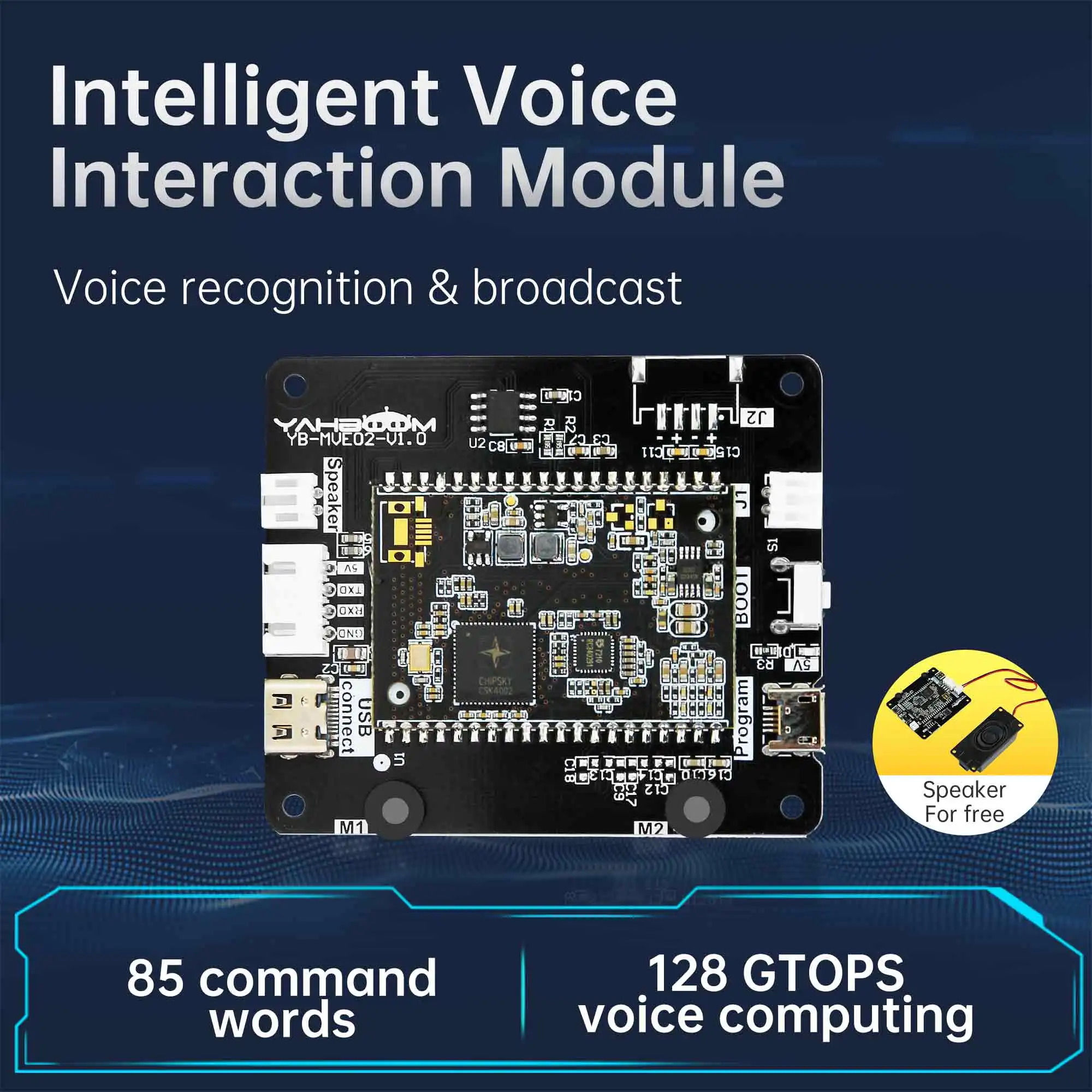 Voice Recognition Control Module Intelligent Sound Board Type-C Interface with Speaker for ROS ROS2 Robot Car DIY Kit