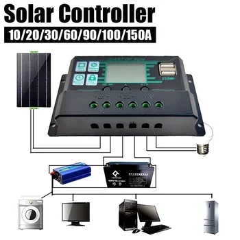 10/20/30/40/50/60/70/80/90/100/150A Solar Charge Controller Digital Display LCD Screen 12V 24V Solar Panels Battery Charge Controller