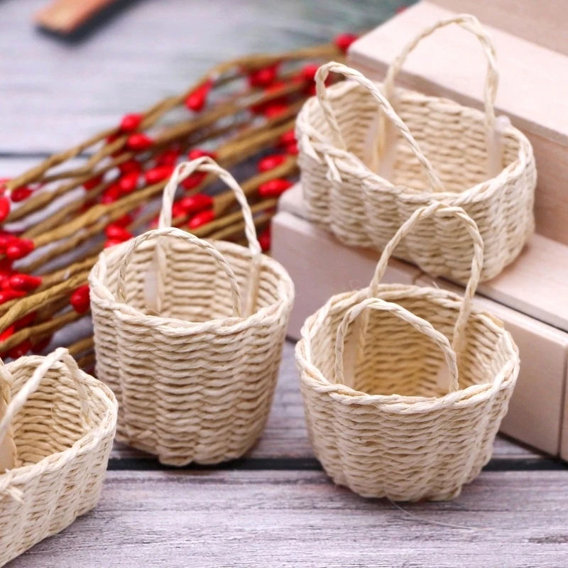 1:12 Dollhouse Miniature Portable Flower Basket Vegetable Food Woven Storage Basket Frame Kitchen Home Model Decor Toy
