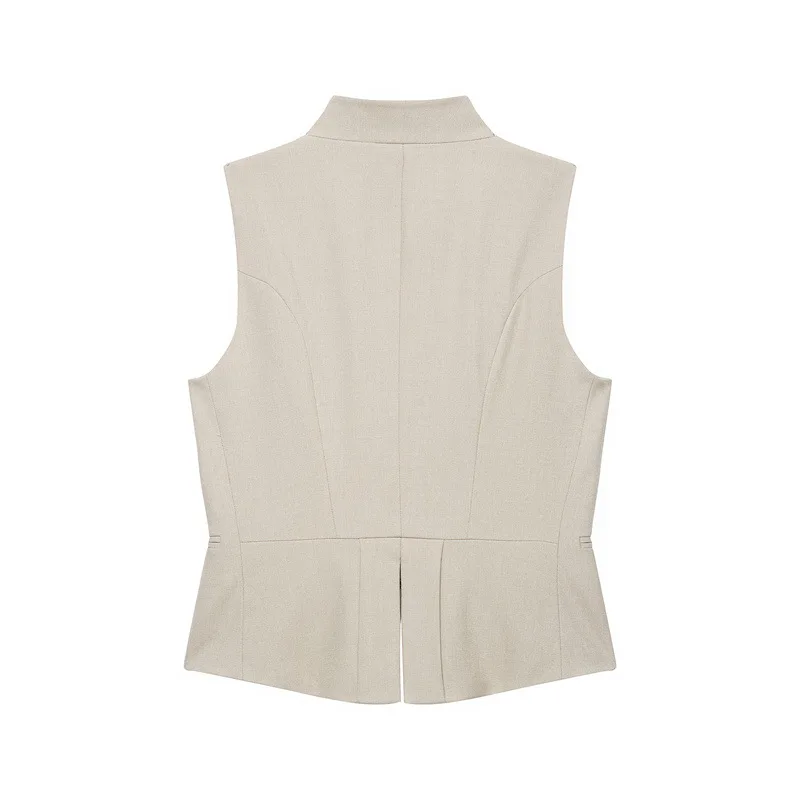 NINE ZAR Women's Slim Fit Casual Button Detail Vest Top Open Cardigan Short Length Double Button Closure Polyester Fabric