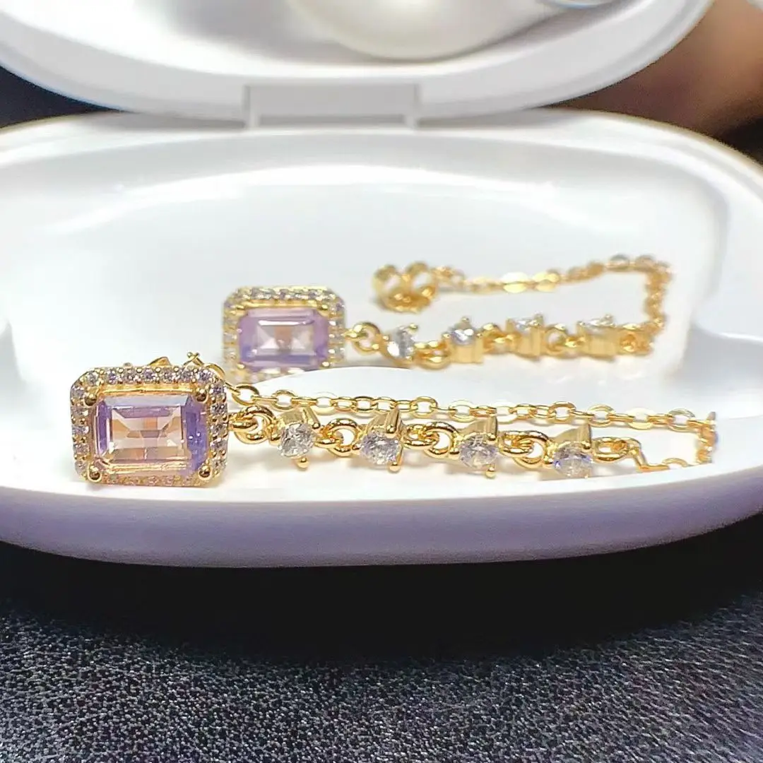 

Дизайнерские серьги из серебра 925 пробы, серьги-гвоздики с натуральным аметистом, 5 мм * 7 мм, всего 1,6 карата, ювелирные изделия с аметистом, не вызывает аллергии