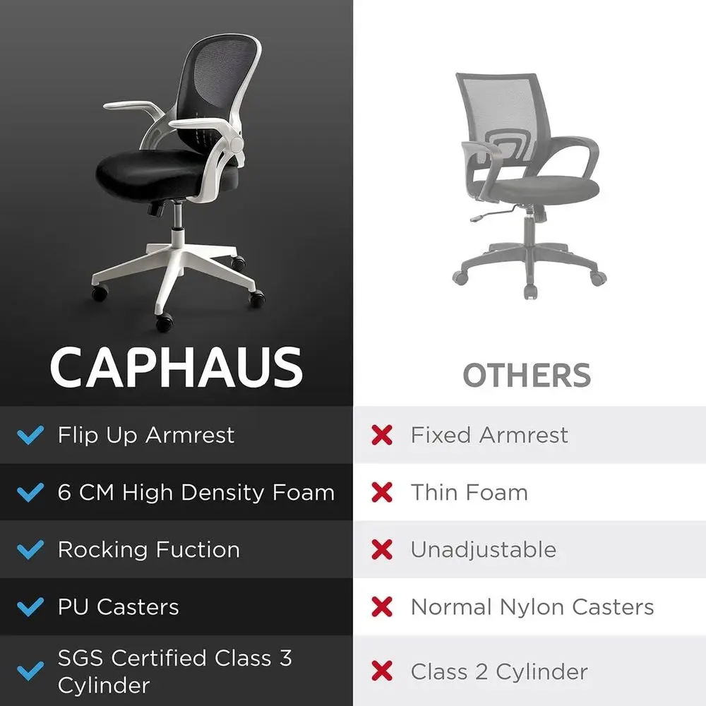 Breathable Mesh Ergonomic Swivel Chair with Flip-Up Backrest, Adjustable Height, Lumbar Support, and Rolling Wheels for Home Off