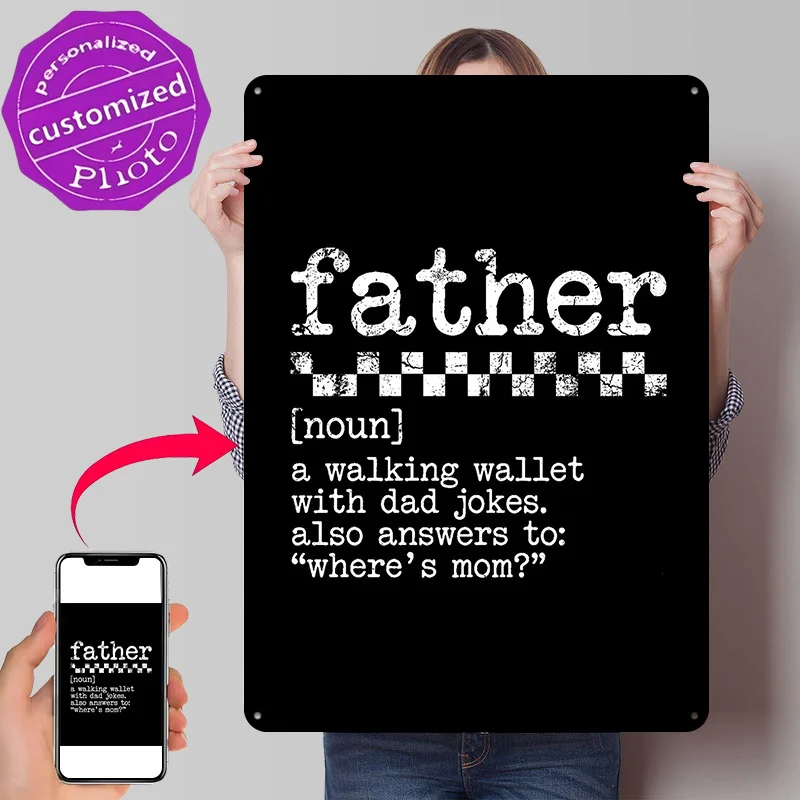 Father Definition Funny Quote Personalized 3D Textured Metal Poster Wall Art Tinplate Sign for Decoration Room Ornaments Bedroom