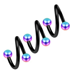 WKOUD 2PCS Black Rainbow Stainless Steel 16G Barbell Spiral Daith Helix Tragus Cartilage Piercing Twister Earrings