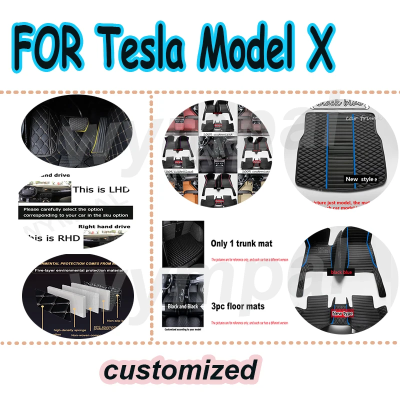 

LUXURY Car Mats Floor For Tesla Model X 2016~2022 6 Seater Anti-dirty Floor Mat Set