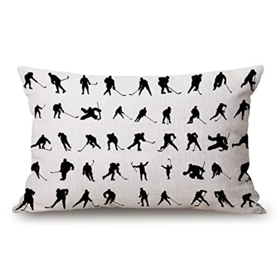 

Silhouettes Hockey Players Pillow Cover Farmhouse Sport ice Skating Man Winter Decorations Cushion Case for Sofa Couch Cotton L
