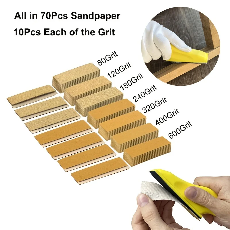 71Pcs Mini Sander Kits for Small Projects: 3.5'' X 1'' Detail Sanding Tools with Sandpaper, Grit 80-600 for Wood Crafts