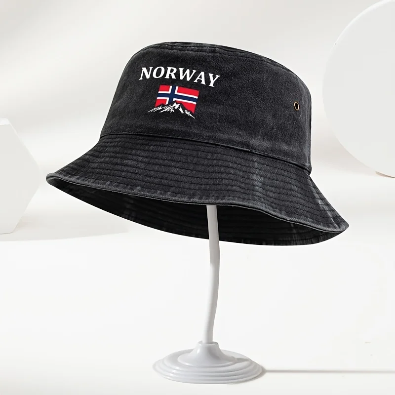A Stylish And Versatile Unisex NORWAY Printed Bucket Hat, Perfect for Outdoor Activities Like Vacations, Travel, And Camping
