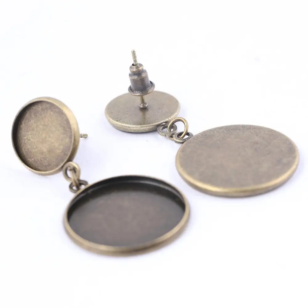 onwear 10pcs 12mm 20mm cabochon earring stud base blanks diy cameo bezel settings for earrings jewelry making