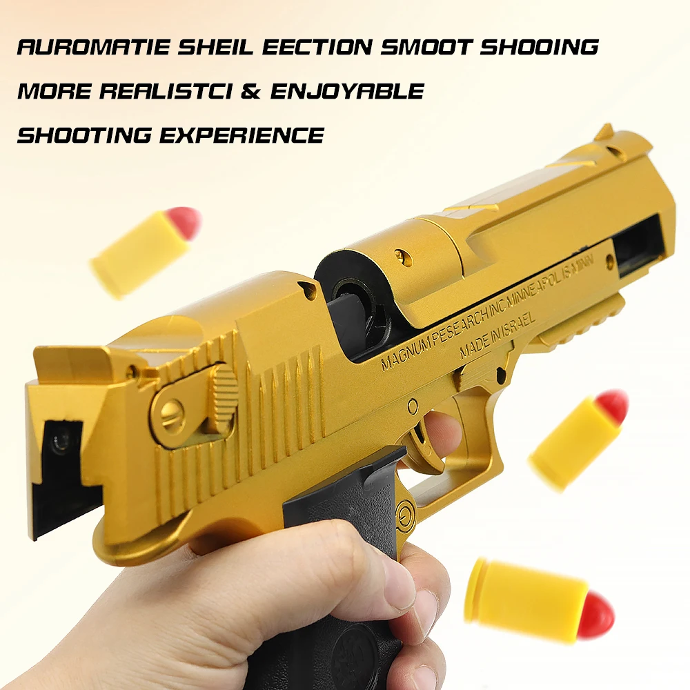 Mechanical Automatic Desert Eagle Toy Guns Shell Ejection Airsoft Pistol Continuous Firing Soft Bullet for Children Shooting