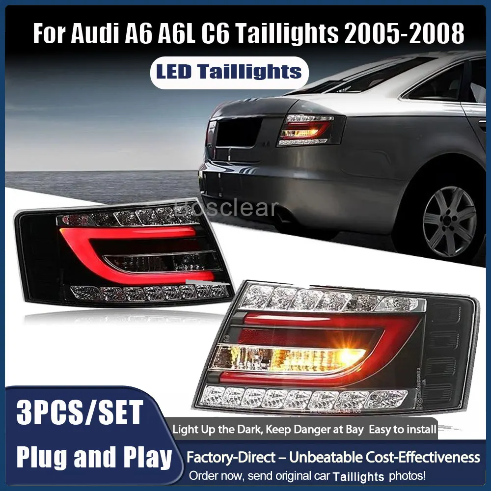 For Audi A6 Luminous Tail Lights 2005-2008 A6L C6 Dynamic Signal Tail Lights Animation After Stop Brake Backing Parts Headlights