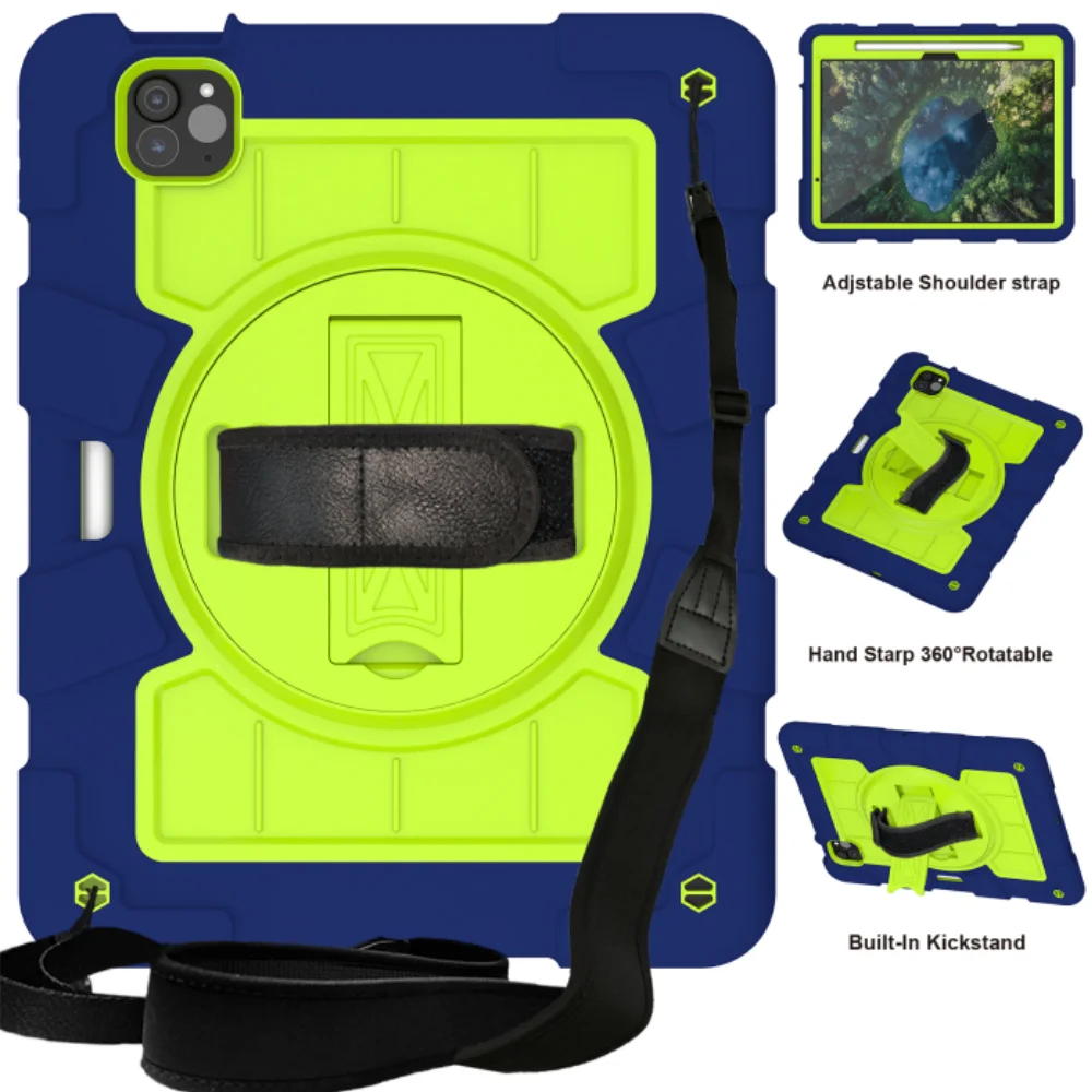 

Heavy Duty Case for iPad Air 11 2025 2024 Pro 11 inch 11" Higher Quality Cover with 360° Swivel Hand Strap & Shoulder Straps