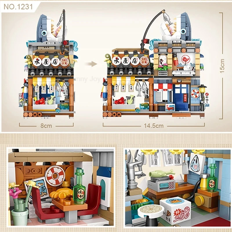 Straßenansicht-Haus-Bausteine Izakaya Eiscreme-Laden Takoyaki-Laden Kaffeeladen Panda-Teehaus Kindergeschenk – Detail 12