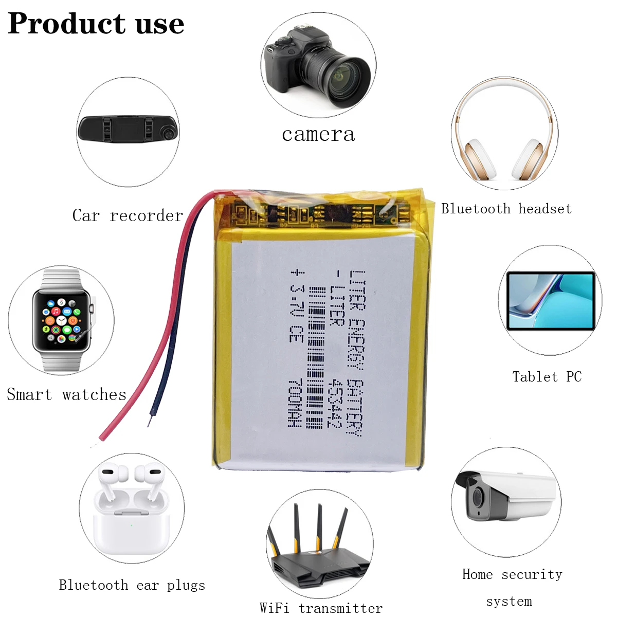 Banco de bateria para carro, navegação GPS, Farol, 3.7 V, 453442, 700 mAh, alta qualidade