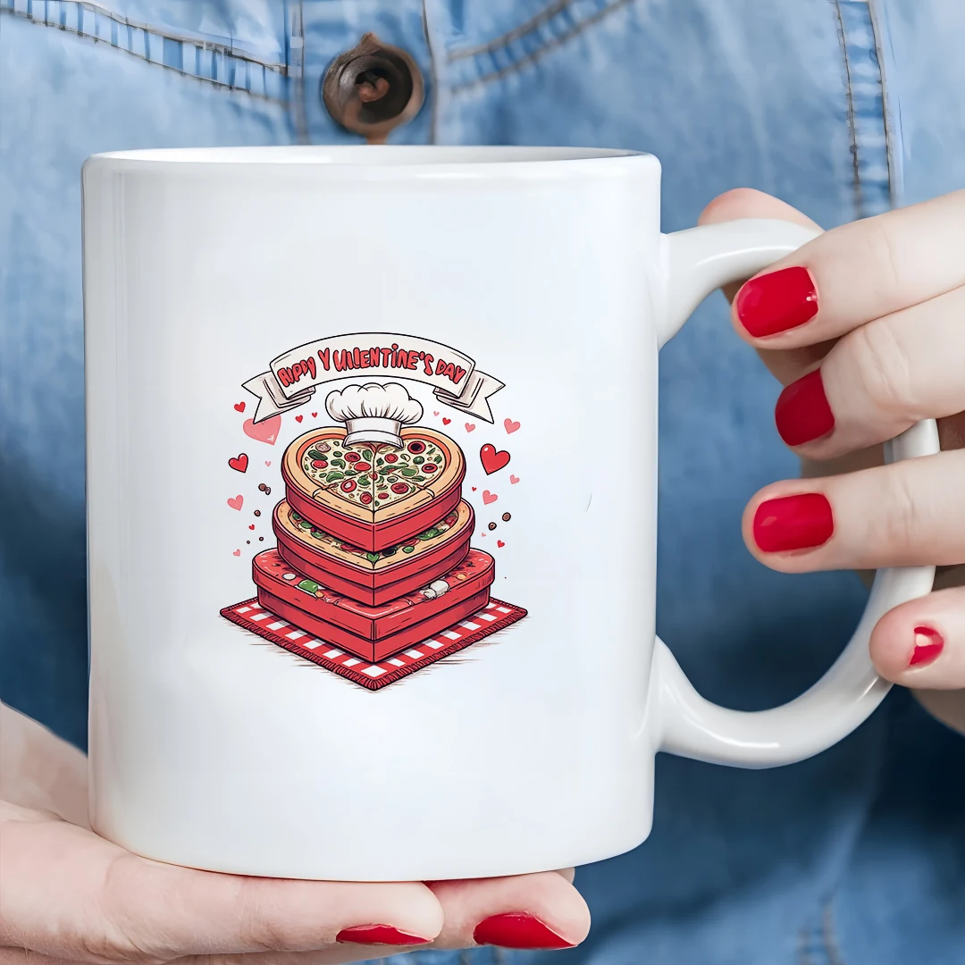 

11oz Cartoon Valentine Pizza Mug Love Gift Christmas Family Office Cup