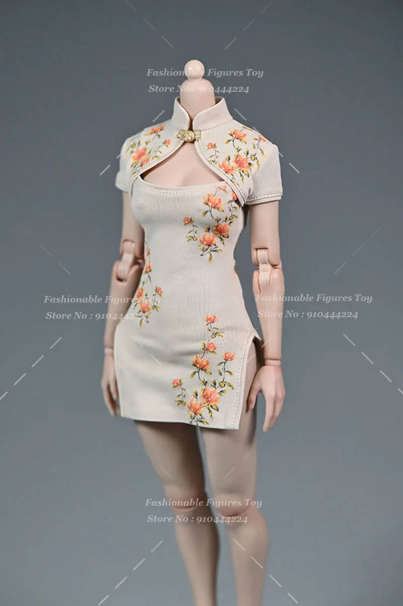 Robe de femme de chambre Cheongsam avec jupe fendue pour femme, robe de soldat imprimée, accessoires vestisens, mignon, en effet, 12 figurines d'action, beurre, 1/6