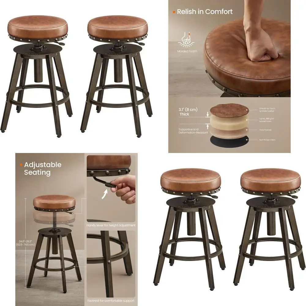 

Кухонные табуреты в стиле панк, пара, регулируемые поворотные сиденья, цвет карамельно-коричневый, высота 16,5-29,3 дюйма