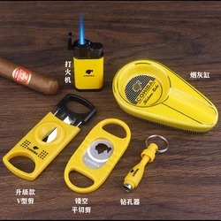 Cuban Cigar Tool Set Cigar Scissors Sharp Blade Lighter Accessories Ashtray Portable Cigar Gadget Gift Set