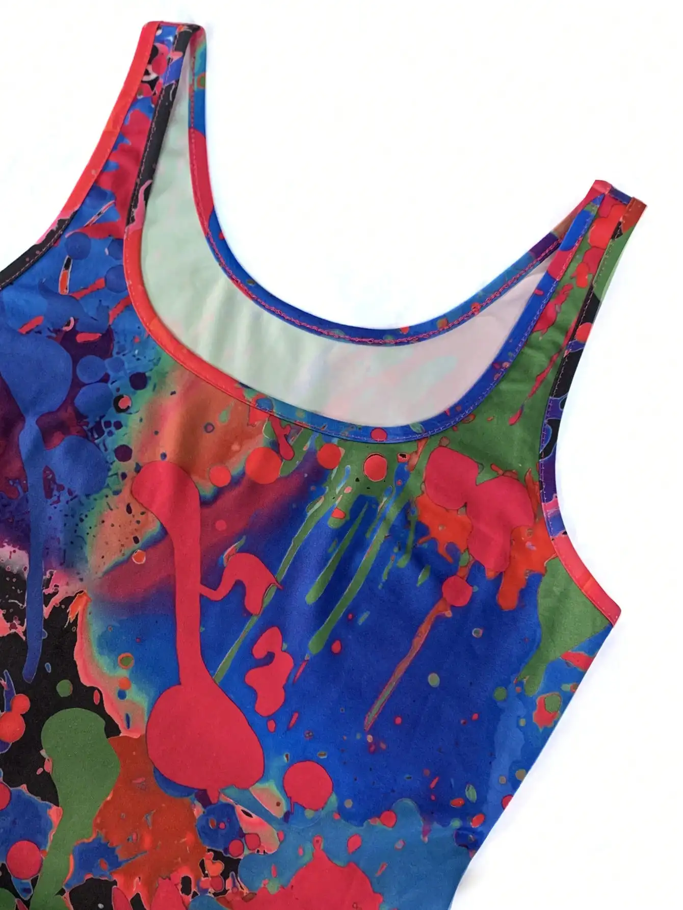 Buntes, figurbetontes Midikleid mit Graffiti-Print für Damen, ärmellos, mit Rundhalsausschnitt, schmal geschnitten, ideal für Sommerpartys und Clubs, sexy Bleistiftkleid. – Detail 5