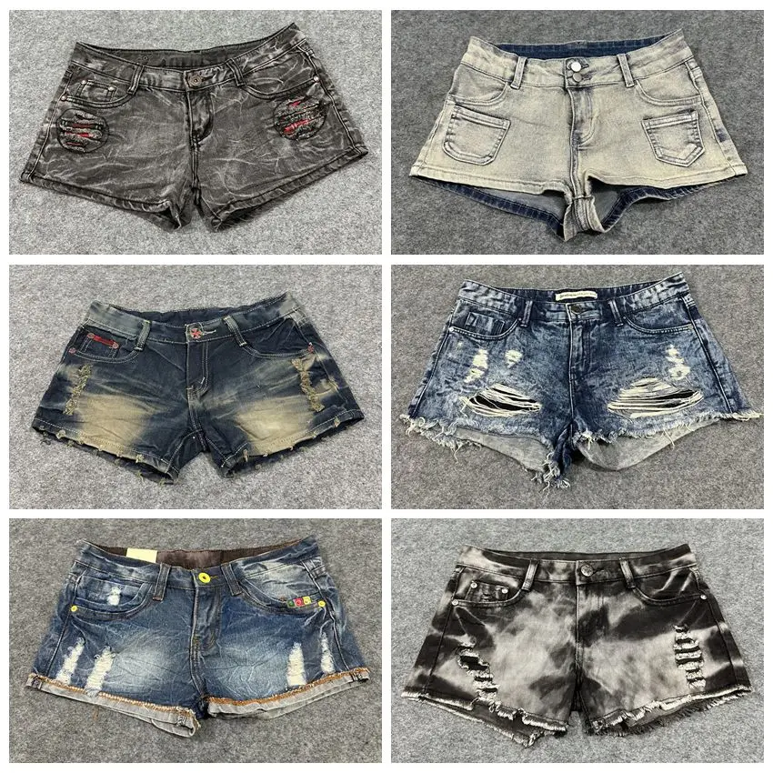 

Винтажные орты с низкой талией Spicy Girl American Sle Light Blue Denim Ультра орты Summer Thi Denim orts