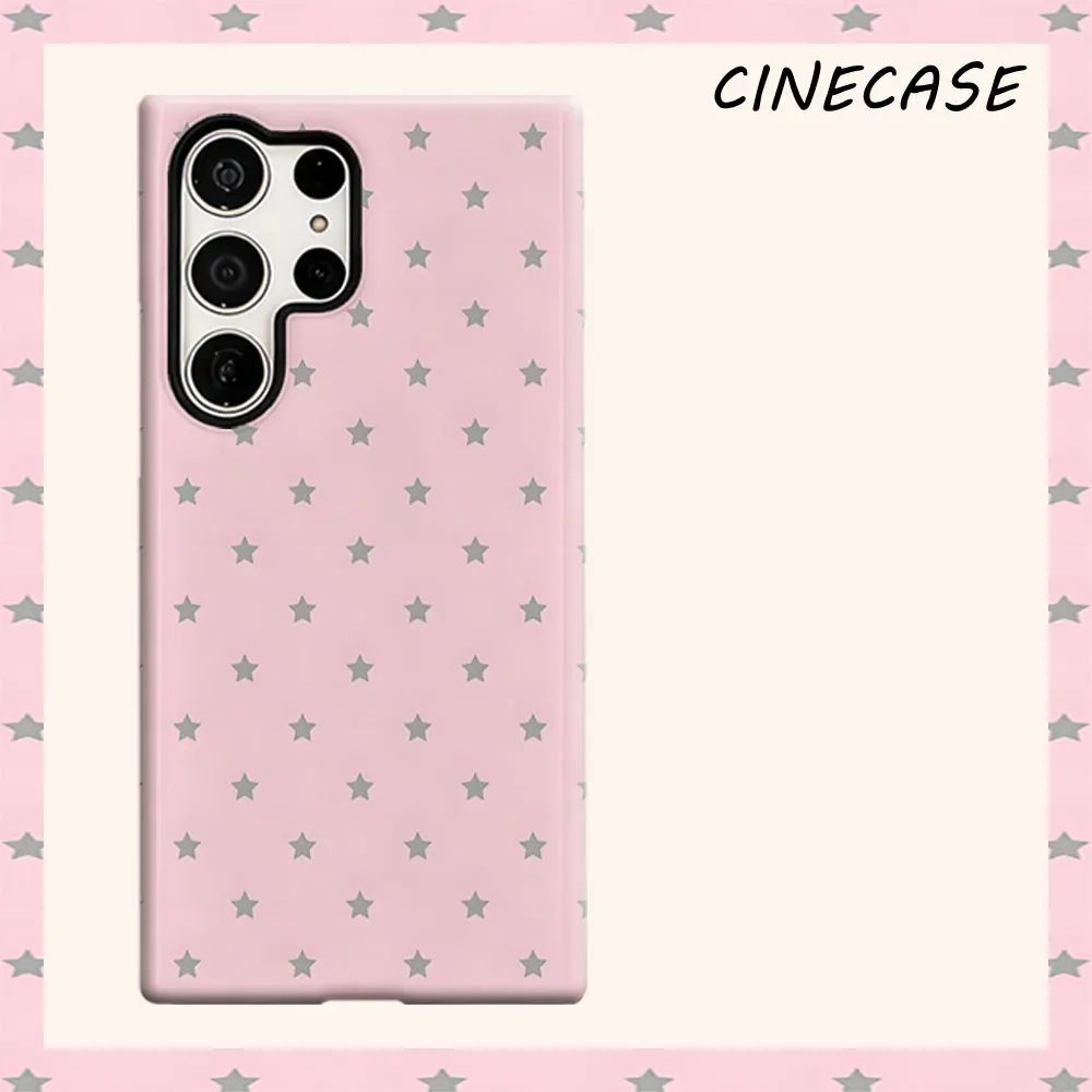 Pink Grey Star Grid For Samsung Galaxy S26 S25 S24 A56 A36 Dual Layer Luxury Fashion Full Lens Protective Case