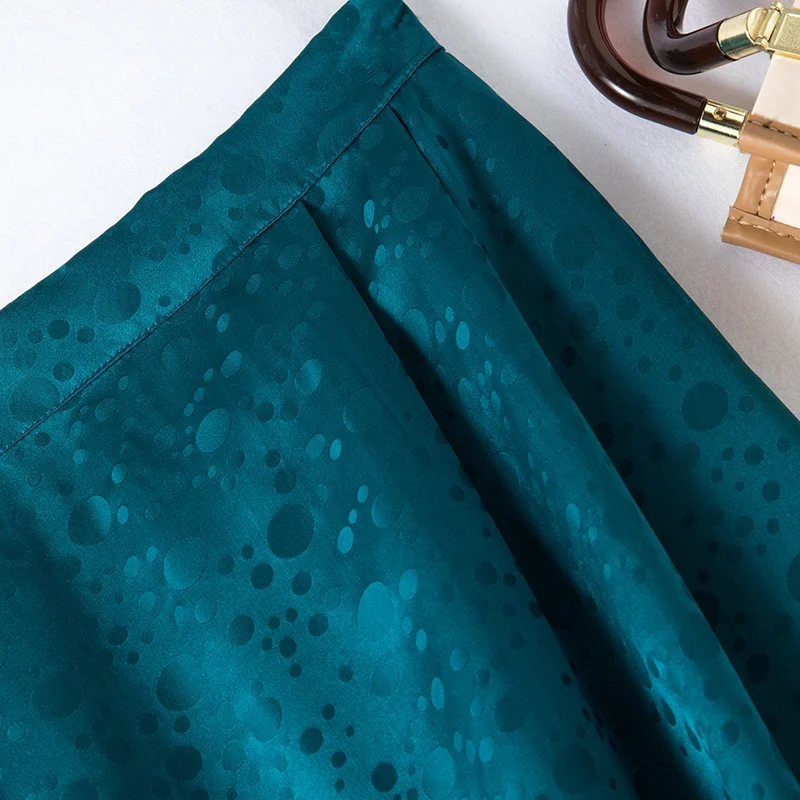 Silk Sang Bo Satin Polka Dot Half Length Skirt Sang Si Xiao A Skirt Temperament Flat Waist Version High-end Sea Blue