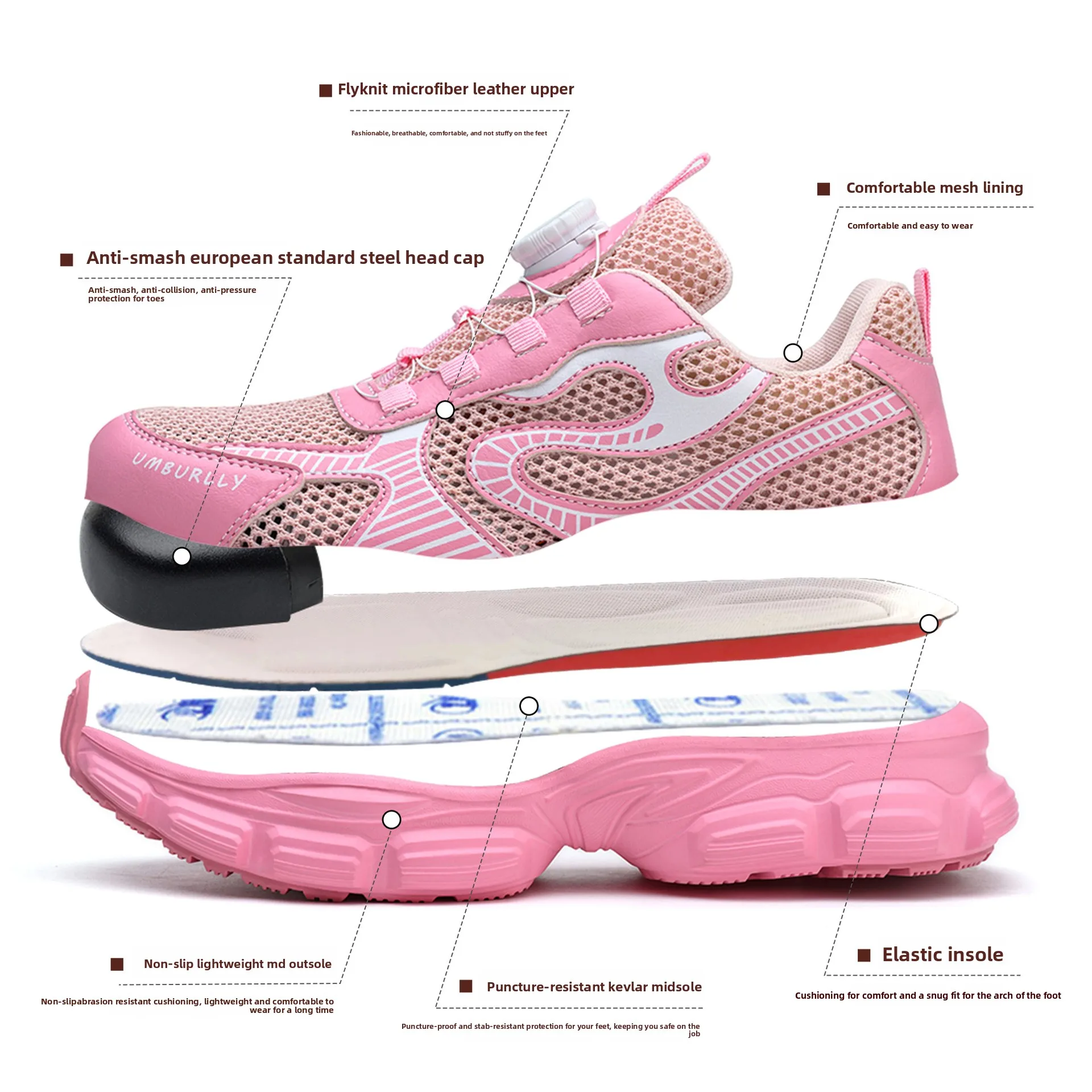 أحذية أمان امرأة النساء أحذية عمل رجالية خفيفة الوزن تنفس الأحذية مع حماية الصلب حذاء مزود بفتحة للأصابع المضادة للثقب35-42