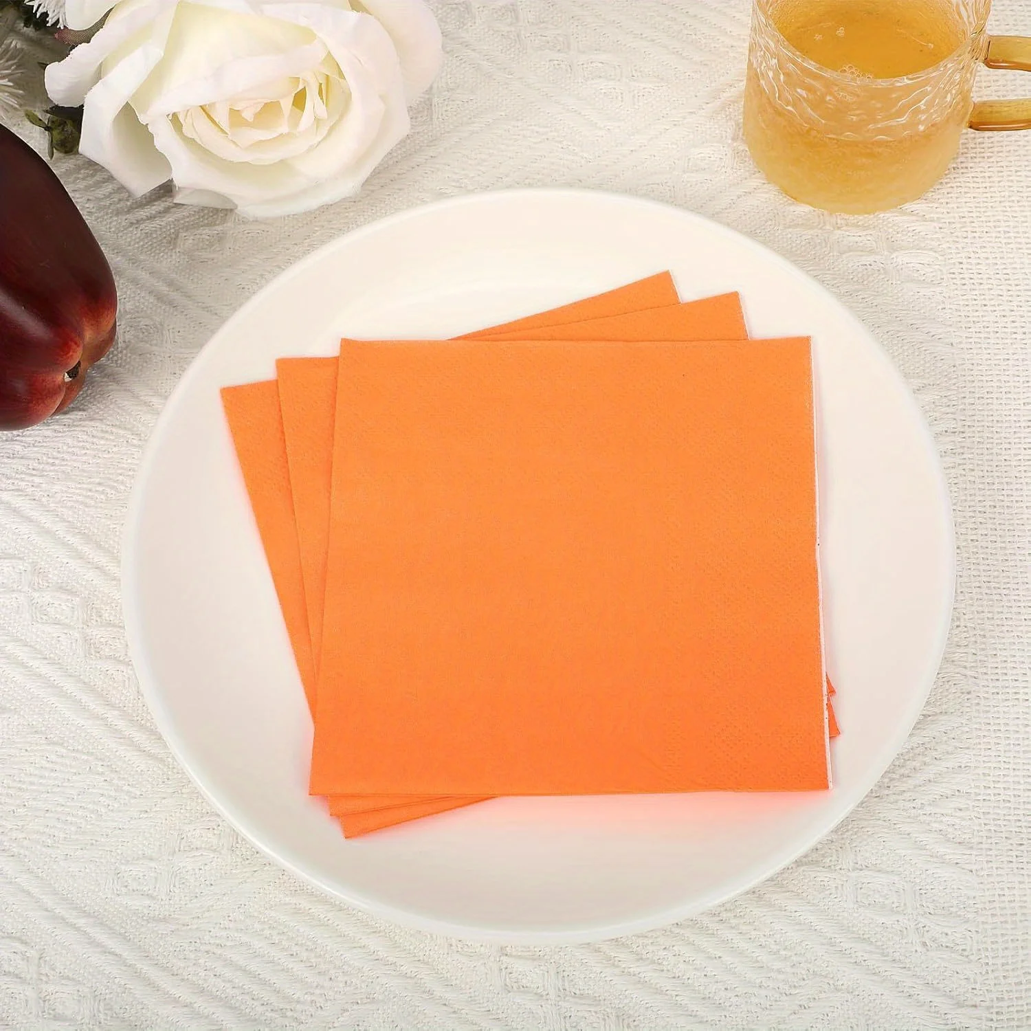 120 Stück Papierservietten, 12,7 x 12,7 cm, mehrfarbige Getränkeservietten, 3 Farben, Abendessenservietten, orangefarbene Gästeservietten, Einweg – Detail 5