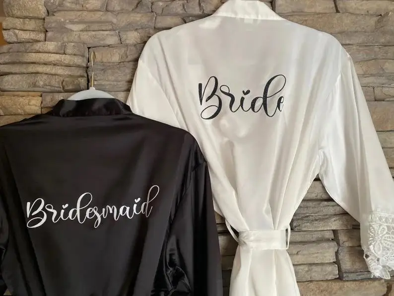 Personalizado cetim ferrugem nupcial robe laranja robe seda vestidos de dama de honra do casamento presente da dama de honra vestidos de festa de