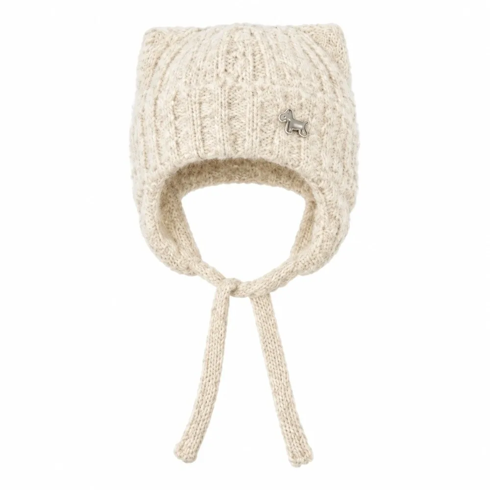Loose Fit Cat Ears Hat Soft Texture Windproof Design Winter Knit Beanie Solid Color Ear Protection Ear Flap Cap Trendy Girls