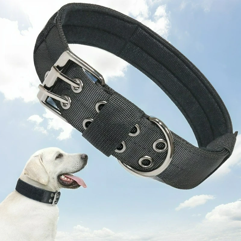 

Nylon tactical pet dog collar, five-speed adjustable pin buckle, large dog collar with adjustable traction
