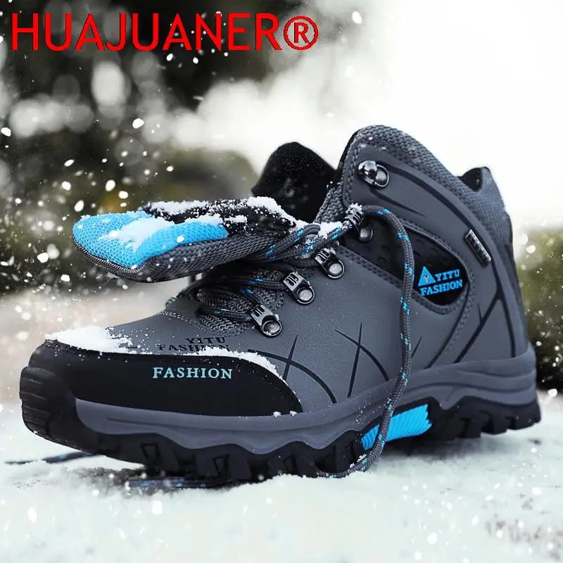 Winter Ankle Boots Leather Men Casual Shoes Outdoor Waterproof Work Rubber Mens Hiking Boots Sneakers Warm Snow Boots