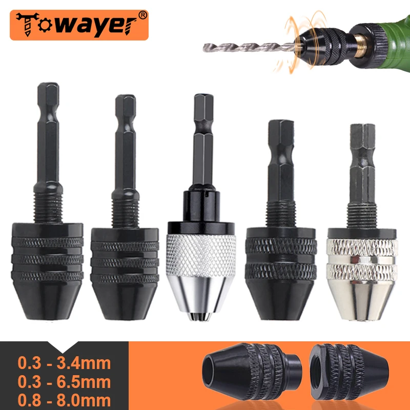 Keyless Drill Chuck Mini Electric Drill Bits Hex Shank Quick Change Adapter Chuck Screwdriver Converter Collet Fixture Tools