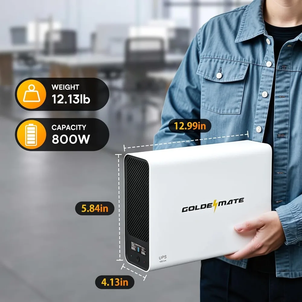 1000VA/800W UPS Battery Backup and Surge Protector, Backup Battery Power Supply with LiFePO4 Battery, BMS & Cooling Fan