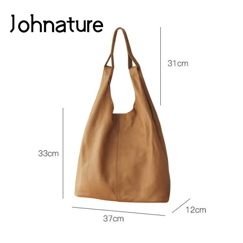 Johnature Casual Commuter Women Bag Genuine Leather 2024 New Versatile Large Capacity Soft Real Cowhide Shoulder Bags