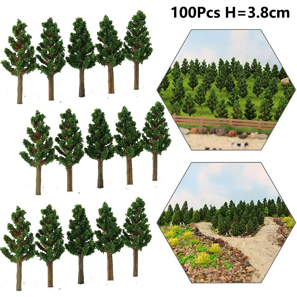 100PCS 3.8CM N Scale  Model Trees Model Pine Trees For Train Railroad Landscape Layout Model Building Construction Accessories