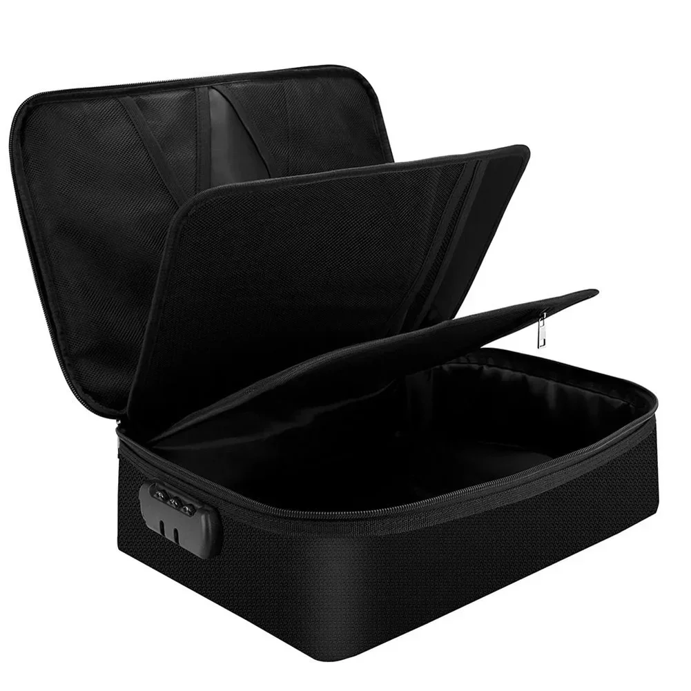 Secure Fireproof Document Storage Box With Lock Waterproof Safe Multi-Layer Card Case Travel File Bag Papers Storage Box