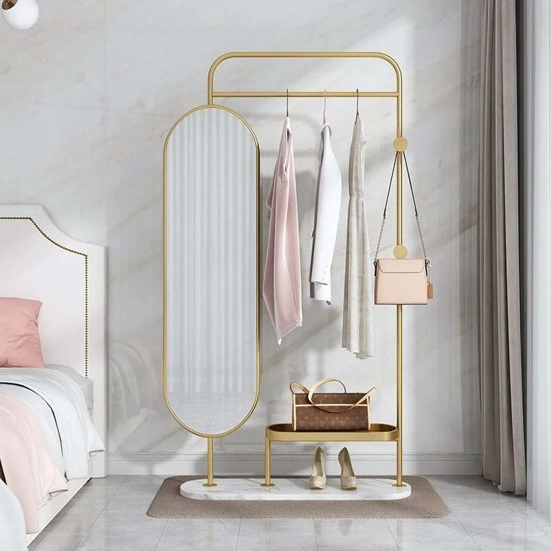 Nordic Floor Bedroom Hanger Full Body Fitting Dressing Mirror Multi-Functional Coat Rack Storage Pendant Rack