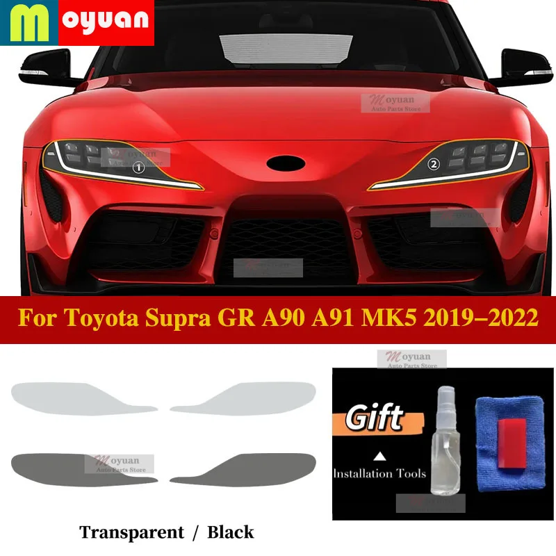 

For Toyota Supra GR A90 A91 MK5 2019-2022 Car Headlight Protect Car Film Transparent Black TPU Exterior Sticker Car Accessories
