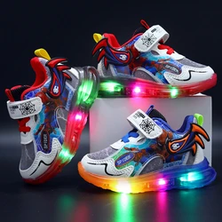 Disney Children's Led Light Shoes Fashion Cartoon Spiderman Boys Sneakers Girls Casual Shoes Breathable Kids Sport Shoes