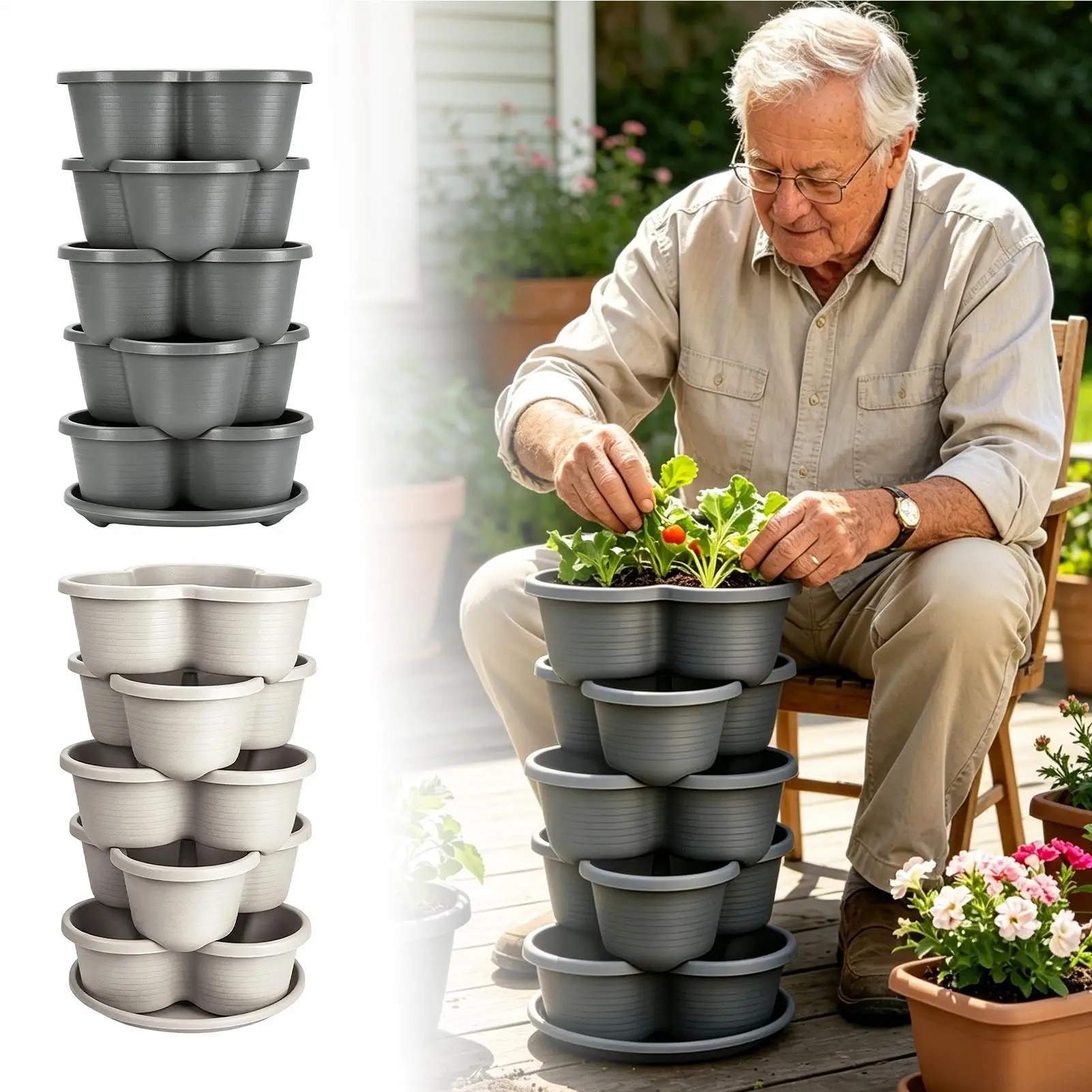 5 Tier Stackable Vertical Pot With Drainage Hole Strawberry Planting Tower 5-tier Stackable Planters Vertical Planting Rack