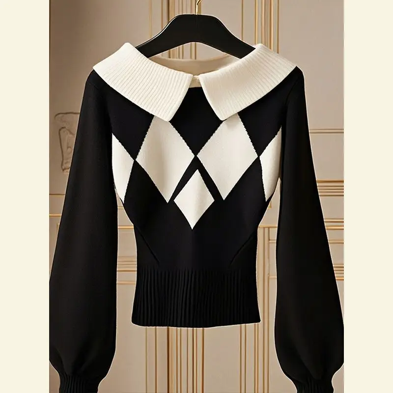 2025 Spring Autumn Winter New Unique Super Beautiful Rhomboid Sweater Coat Women's Outer Wear Korean Slim Inner Base Knitwear