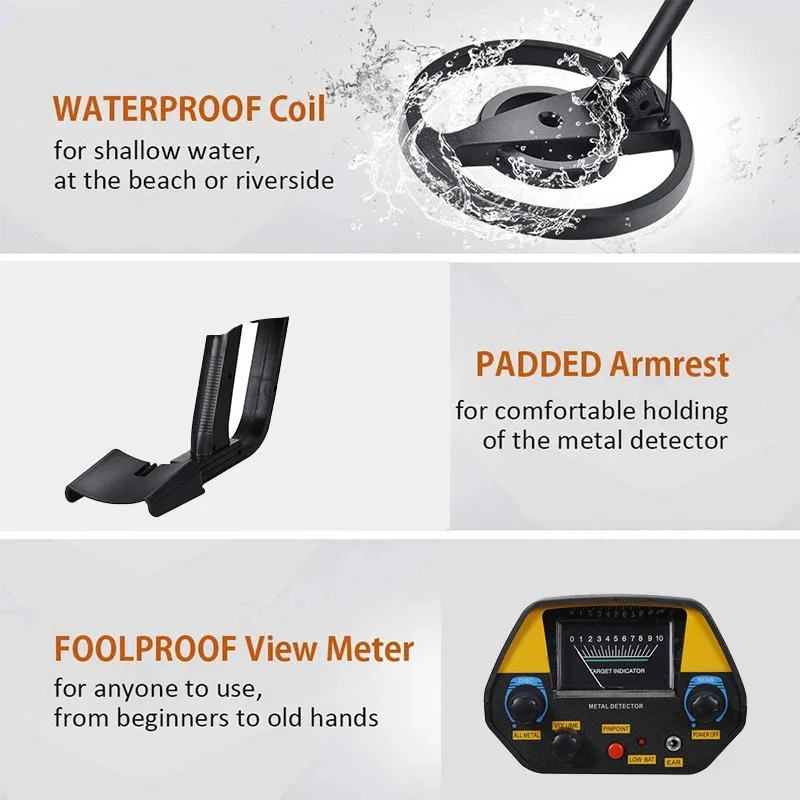 MD940 Lightweight Metal Detector with Waterproof Search Coil Gold Finder Treasure Hunter Sensitivity Metal Detectors