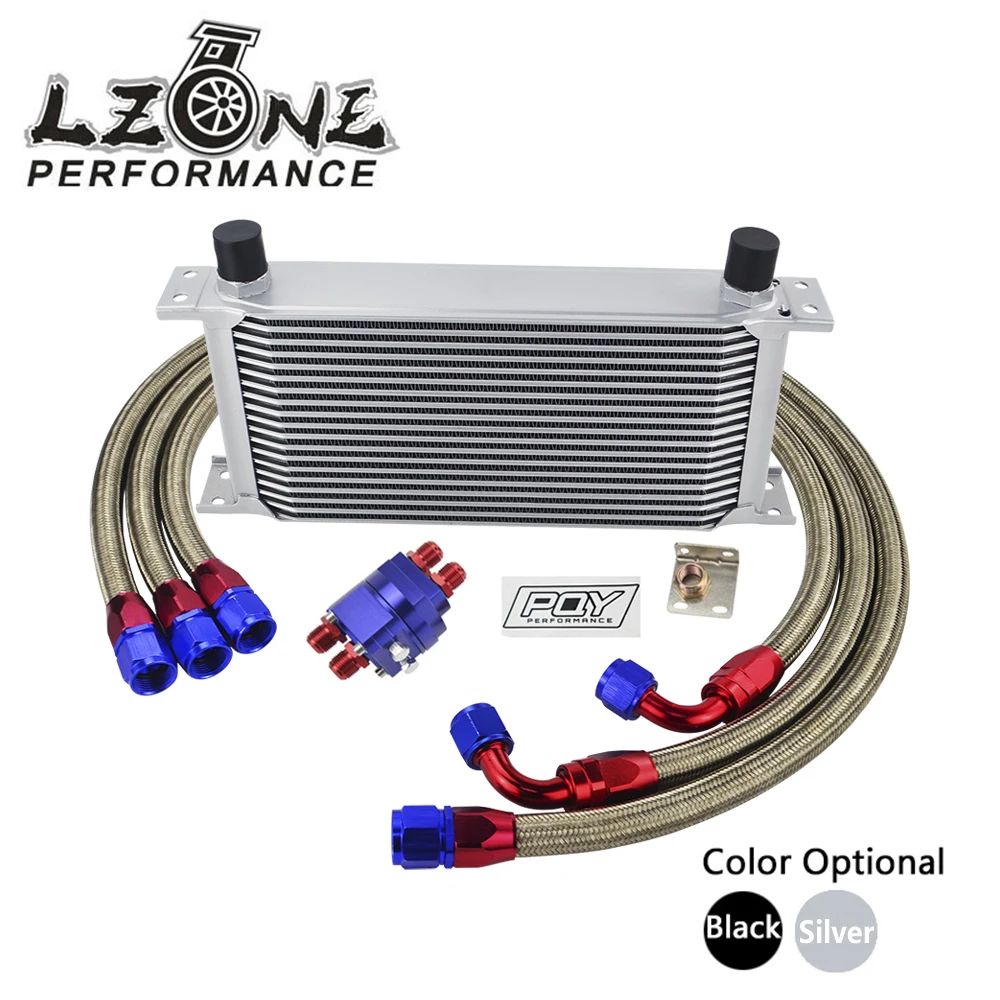 LZONE - UNIVERSAL AN10 OIL COOLER KIT 19ROWS OIL COOLER + OIL FILTER ADAPTER +  STAINLESS BRAIDED HOSE WITH PQY STICKER+BOX