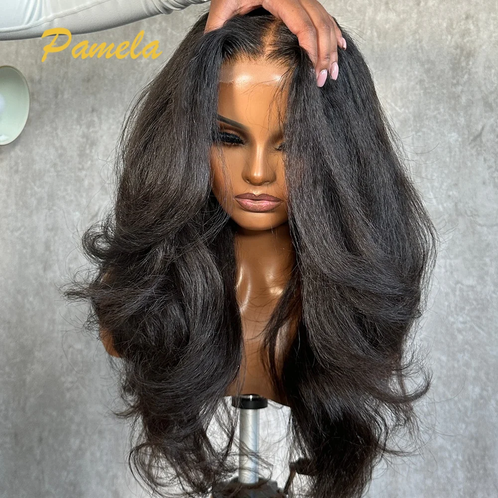 Double Texture Kinky Straight And Body Wave 4x4 Transparent Lace Closure Pre Plucked Human Hair Glueless Wig Ready To Wear