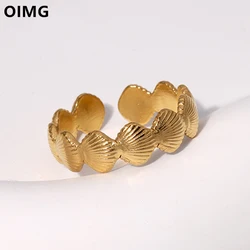 OIMG 316L Stainless Steel Gold Plated Not Fade Vintage Metal Shell Shaped Open Adjustable Rings For Women Girls Bohemian Jewelry
