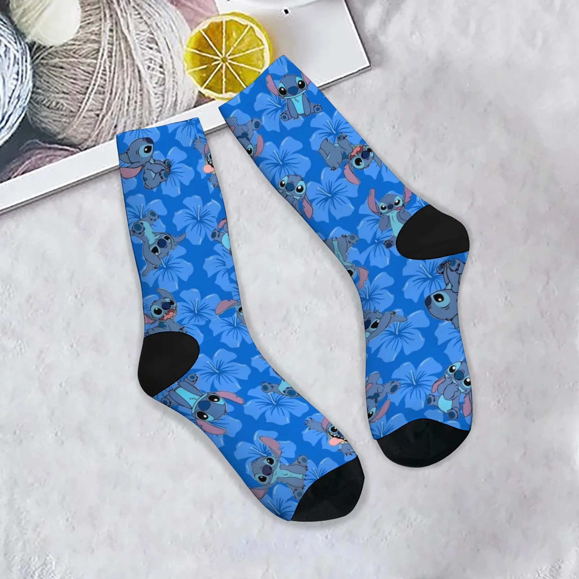 

Cartoon Stitch Printed Men's Socks Novelty Harajuku Funny Street Hip-Hop Crew Socks Breathable Non-slip Socks Party Holiday Gift