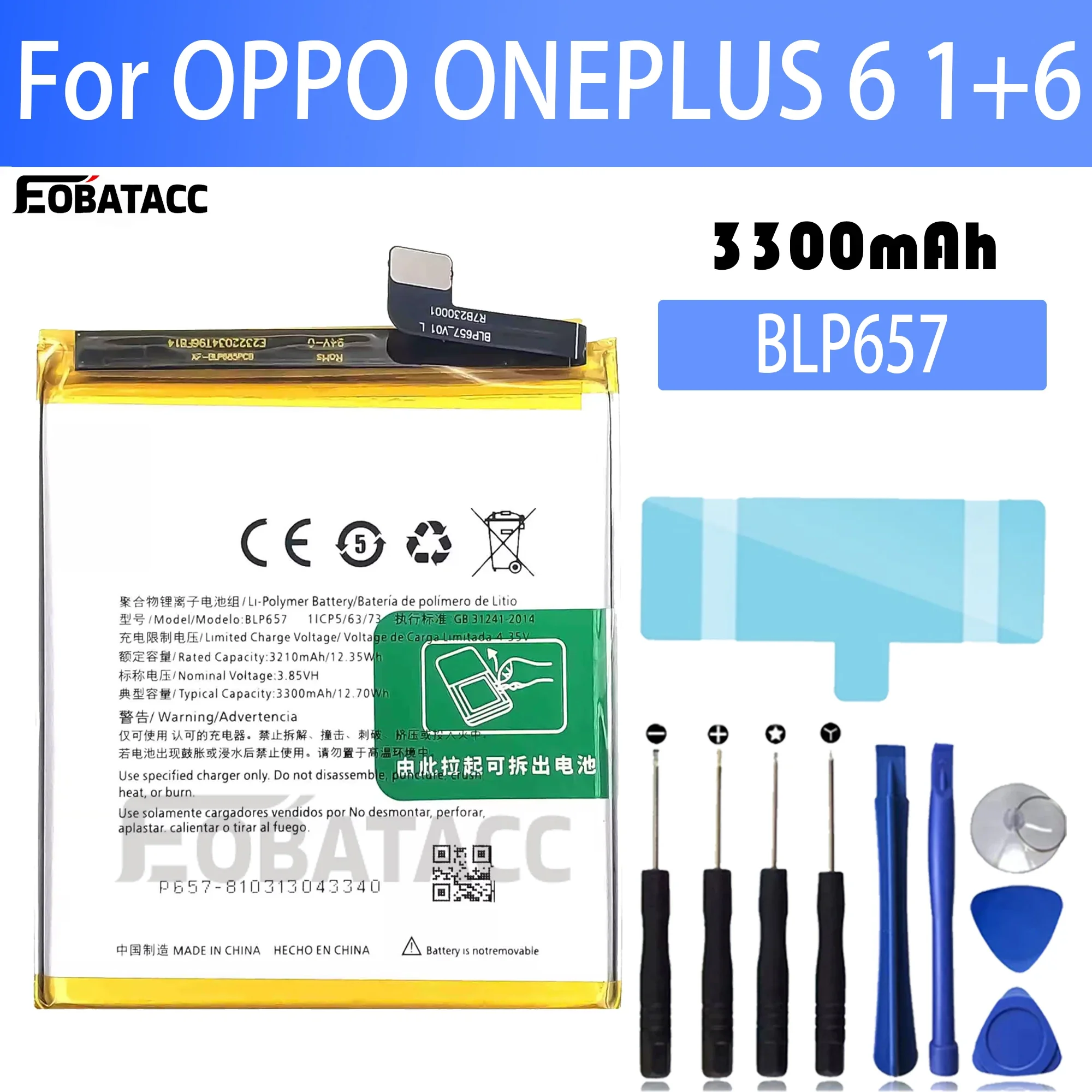 100% New Original Battery  BLP657 For OPPO 1+6 Battery + Free Tools